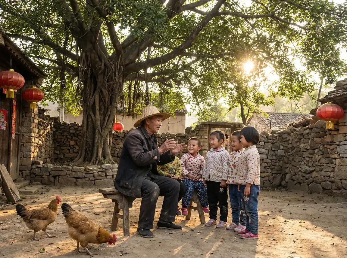 老人在大榕树下给孩子们讲故事 - 流浪地球2免费高清完整版 乡村记忆